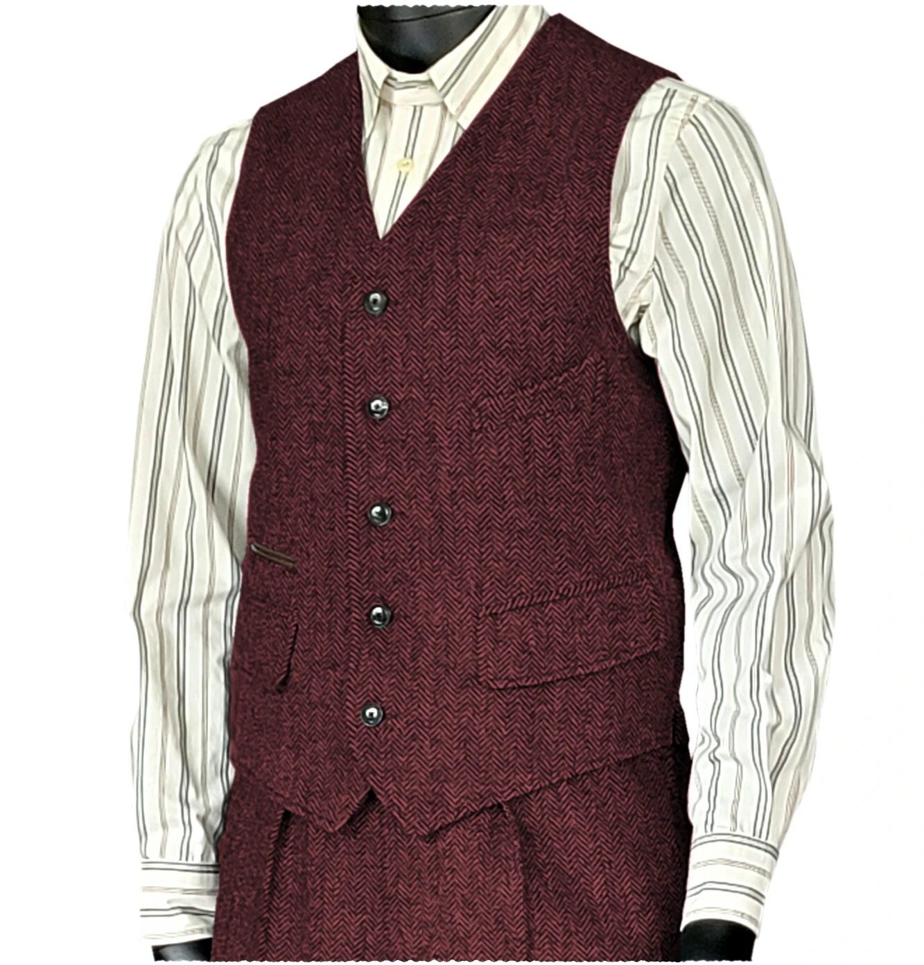 Hommes Gilet Design poches Tweed Gilet rétro col en v chevrons mariage marié Vintage Banquet Gilet hommes Gilet costume
