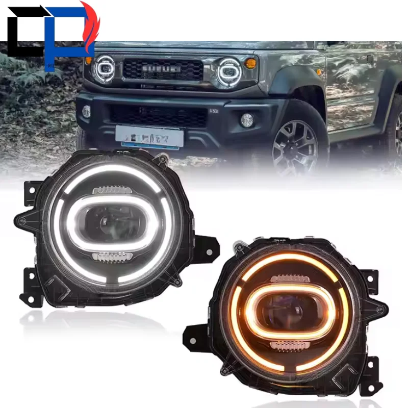 Светодиодные фары проектора для Suzuki Jimny 2018-2023Сказатель поворота и синий DRL подходят для JB64 JB74 Sierra Offroad 4x4 аксессуары
