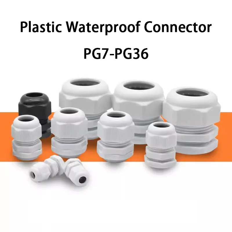 1/2/5/10pcs Waterproof Cable Gland Cable Entry IP68 PG7-PG36 White/Black Nylon Plastic Connector Joint