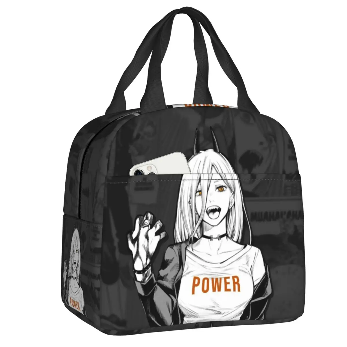 Chainsaw Man Insulated Lunch Tote Bag Power Manga Reusable Thermal Cooler Lunch Box Camping Travel Picnic Food Container Bags