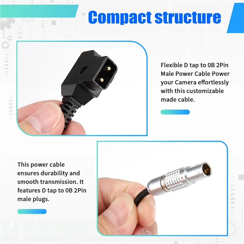 A95Q-Durable Power Supply Cable 2 Pin Male Solution D Tap To 0B For Teradek Transvideo Smallhd 703 Monitor