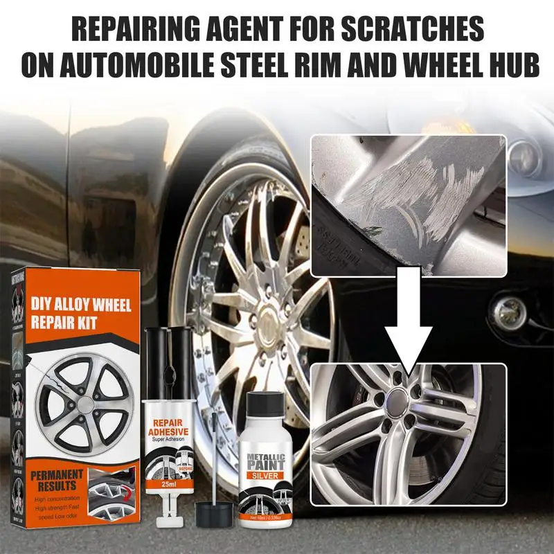 Car DIY Alloy Wheel Repair Adhesive Kit Care Accessories Silver Paint Fix Tool For Car Auto Rim Dent Scratch Repair Adhesive