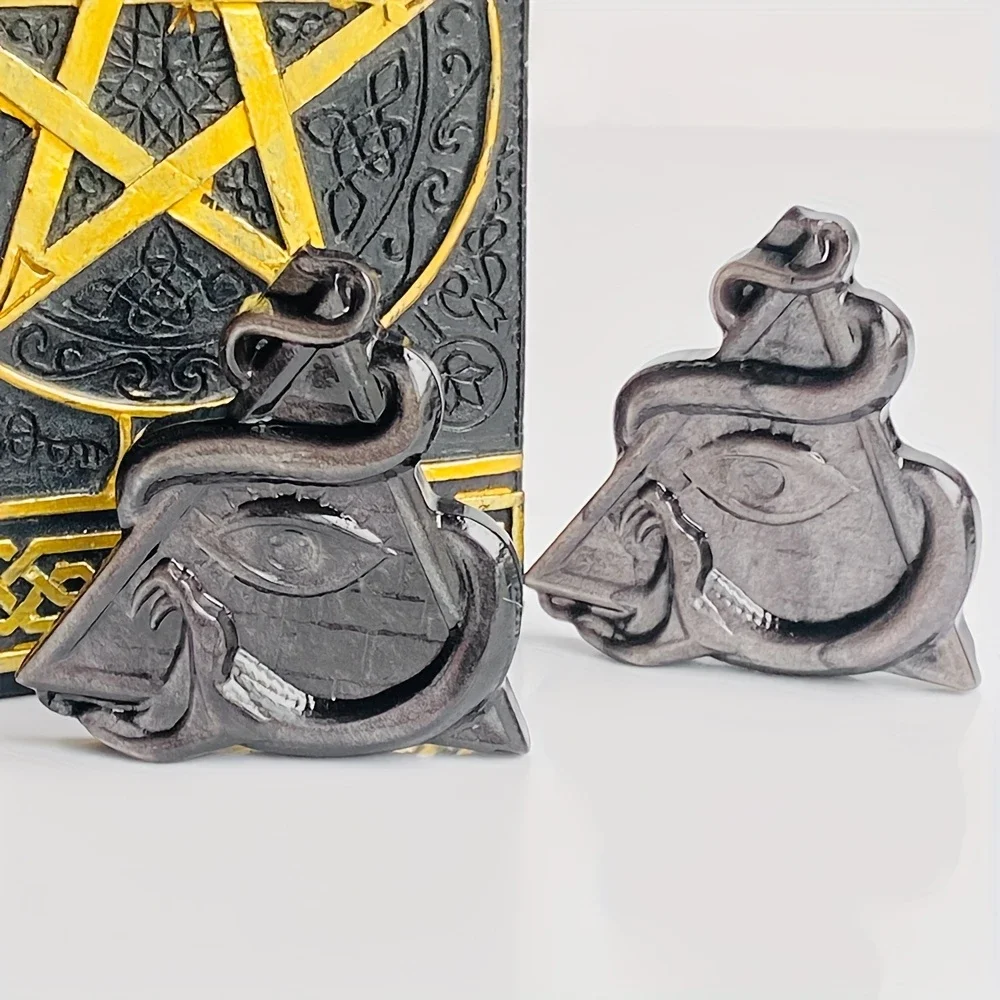 

1pc Silvery Obsidian Crystal Eye Carving, Body Of Snake Enwind, Crystal Rough Ore Mark, Loose Gamestones, Halloween, Easter, Ram