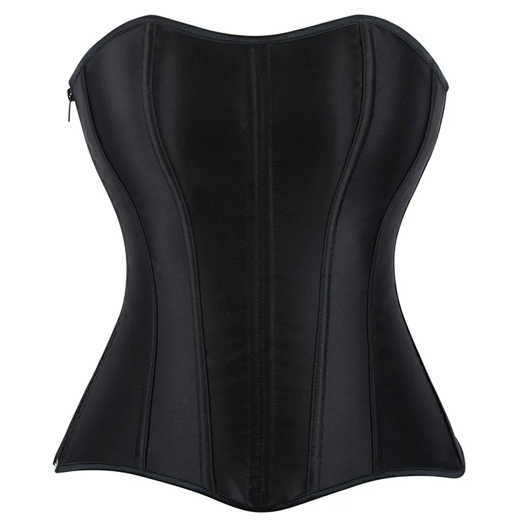 

New Gothic Corset with Side Zippers Bust Tops Satin Body Shaper Outfits Waist Cinching Black White Women Boned Corset Smooth