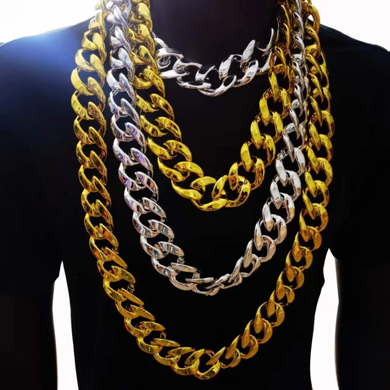 New exquisite fashionable gold color resin CCB necklace for men and women hip hop performance props jewelry accessories gifts