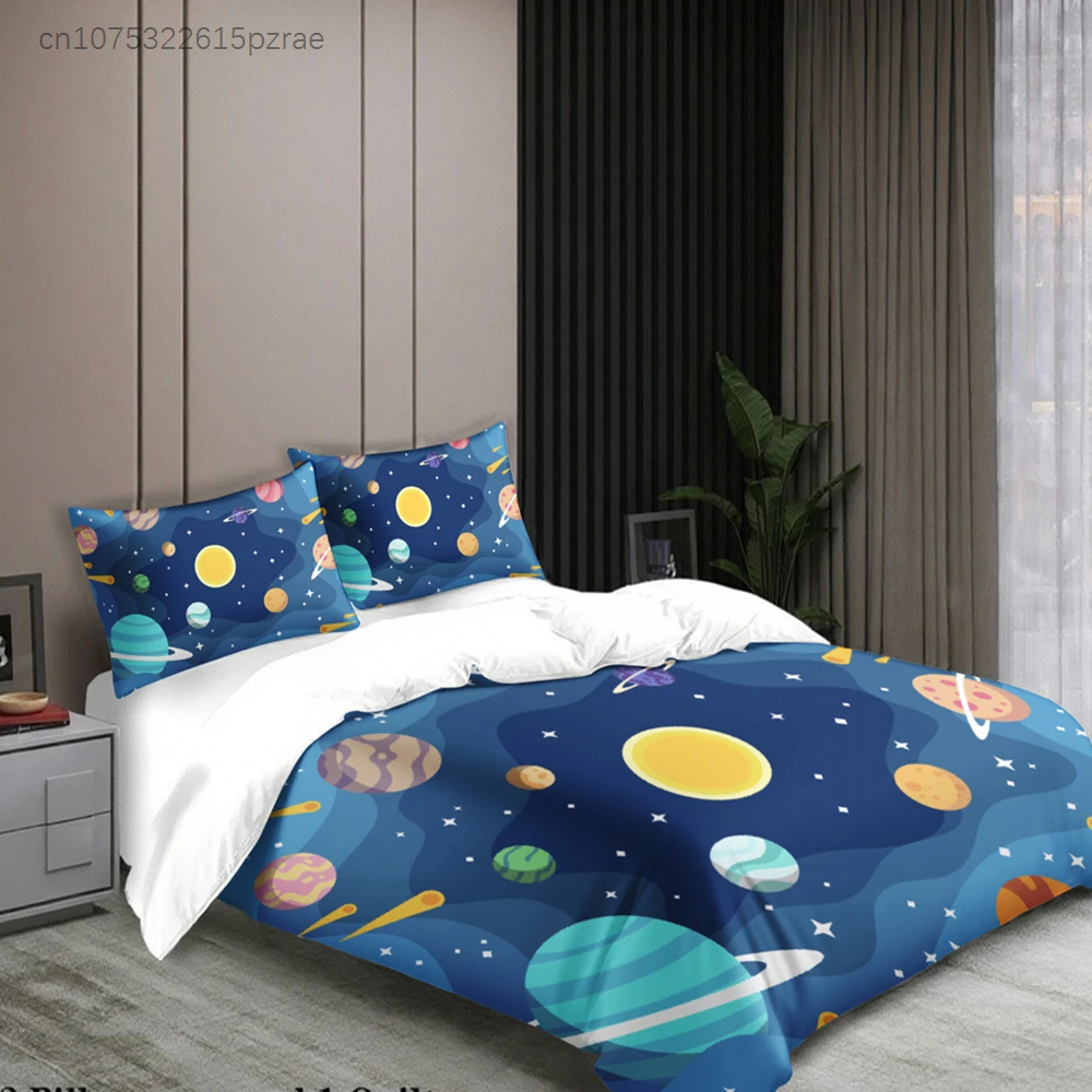 3pcs Space Planet Bedding Sets 3D Printed Cosmic Universe Duvet Cover Sets With Pillowcases No Filling