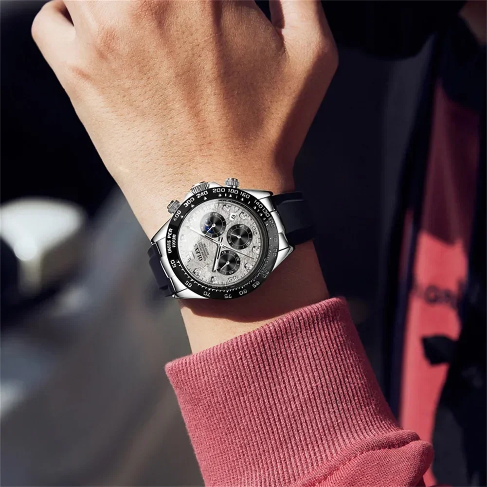 Olevs relógios masculinos de luxo fase da lua cronógrafo homem relógio de pulso de quartzo original à prova dwaterproof água relógio luminoso para homem reloj hombre