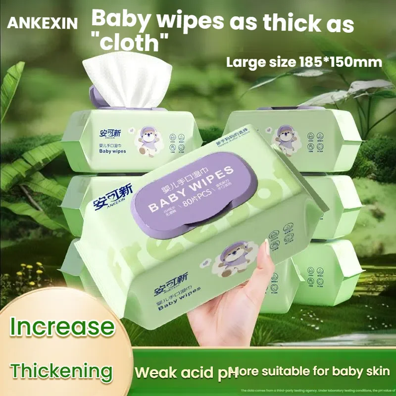 Toalhetes para bebês Ankexin para mãos e boca, extra grandes e grossos, 80 unidades, seguros para ingestão, macios e suaves na pele, duráveis
