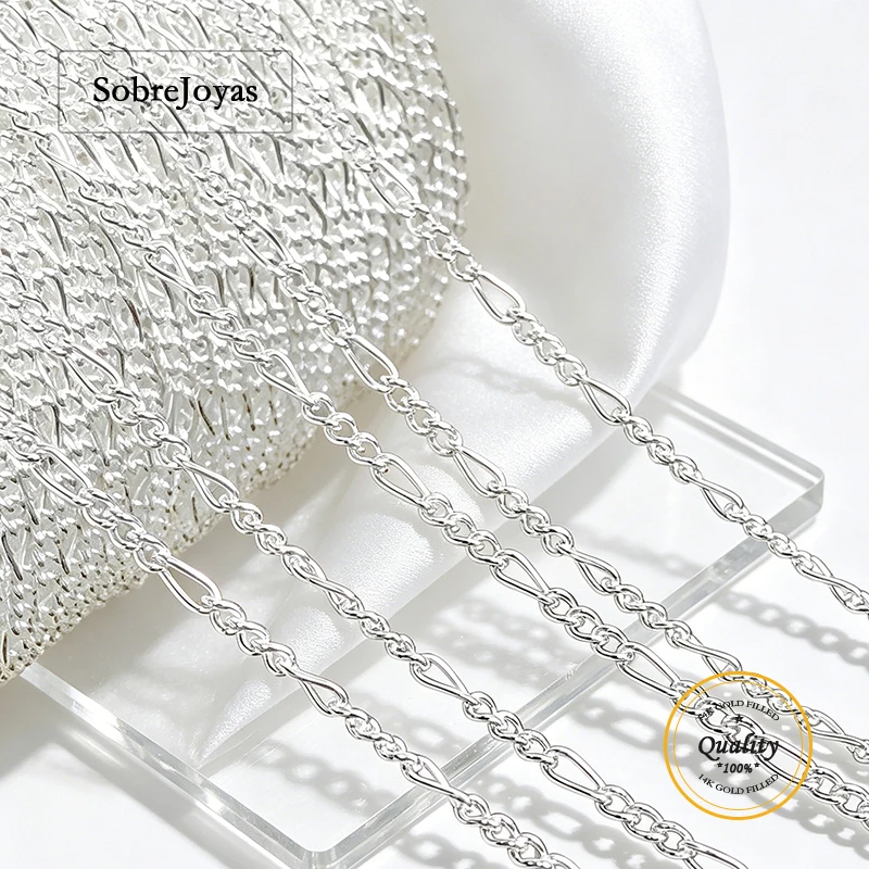925 Sterling Silver 1.5mm Figaro 3+1 Chain Necklace Silver Minimalist Jewelry DIY Accessory Sold by the meter