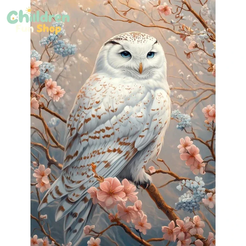 DIY 5D Diamond Painting, Beautiful White Snowy Owl On Blossom Branches, Craft For Home Wall Decor, Ideal Gift For Art Lovers,N