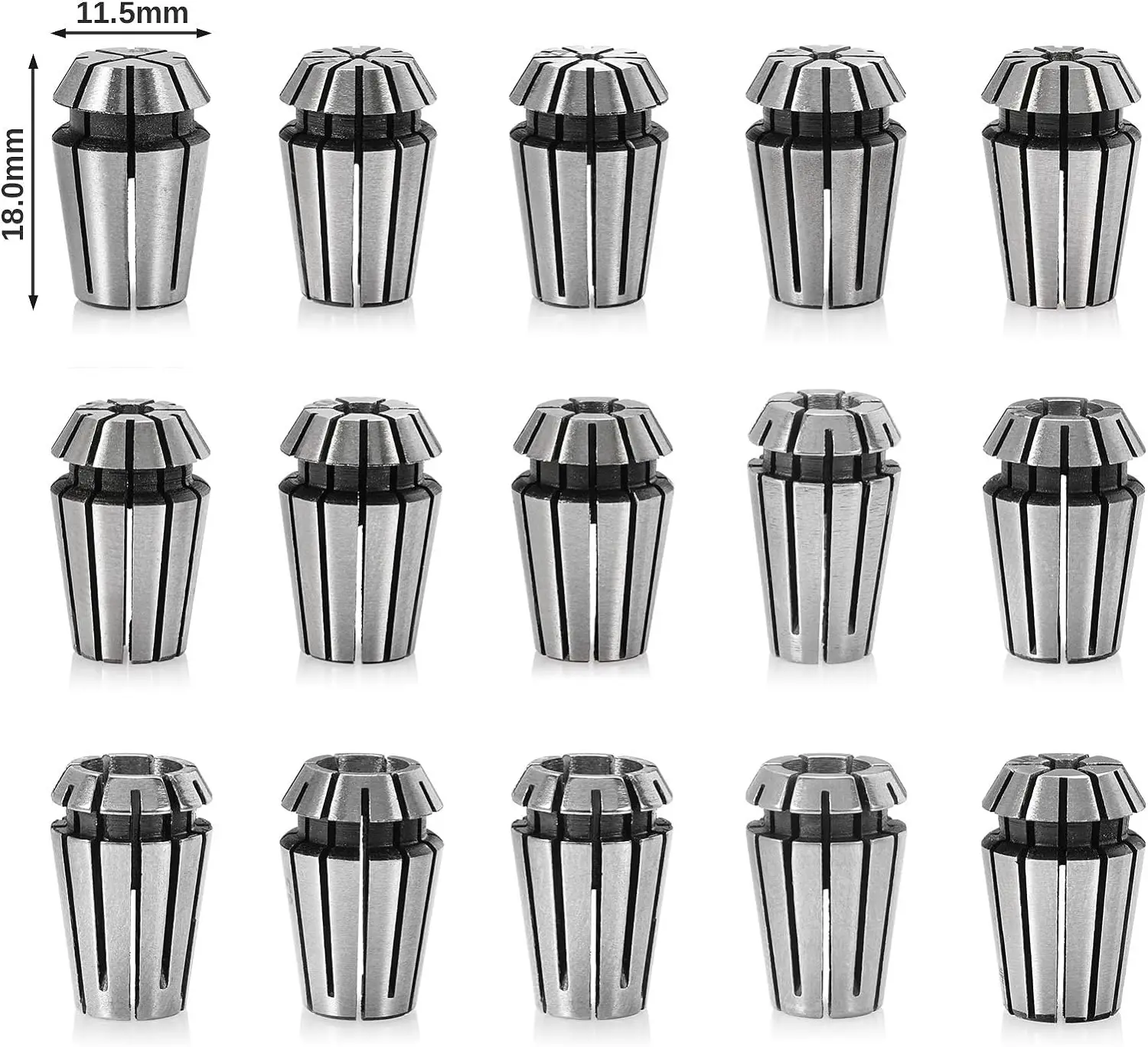 15ชิ้นสปริง ER11 ER11 1 2 3 4 5 6 7 8มม. 1/8มม. 1/4มม. 1/2มม. ความแม่นยำสูงเชยสำหรับเครื่องแกะสลัก CNC เครื่องกลึงโลหะเครื่องมือโรงสี