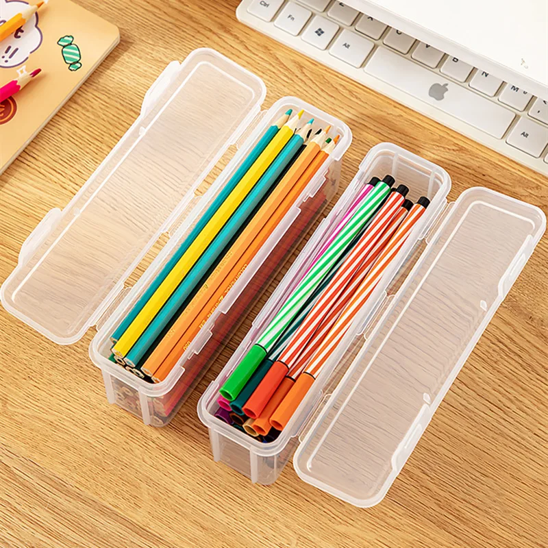 

Student Accessories Pencil Cases On Desk Stationery Storage Box PVC Organizer Pens Photos Puzzles Holder Portable In School Bag