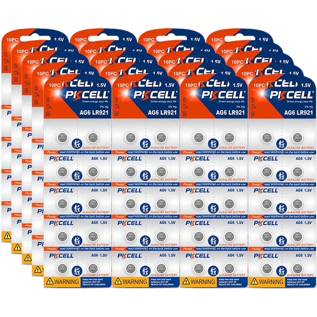 20PK/200PCS  PKECELL  1.5V AG6  LR921 Alkaline Watch Button Cell Disposable Battery Set