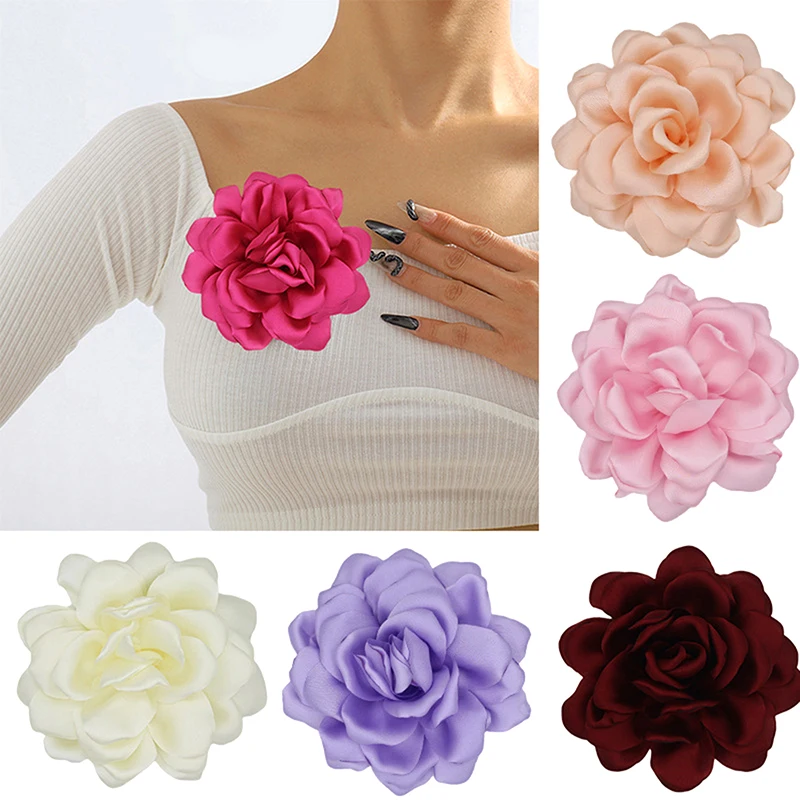 لذيذ النسيج زهرة كبيرة بروش التلبيب دبوس حساسة أنيقة زهرة المتضخم بروش دبوس زهرة دبوس الشعر أغطية الرأس الوصول إلى الشعر