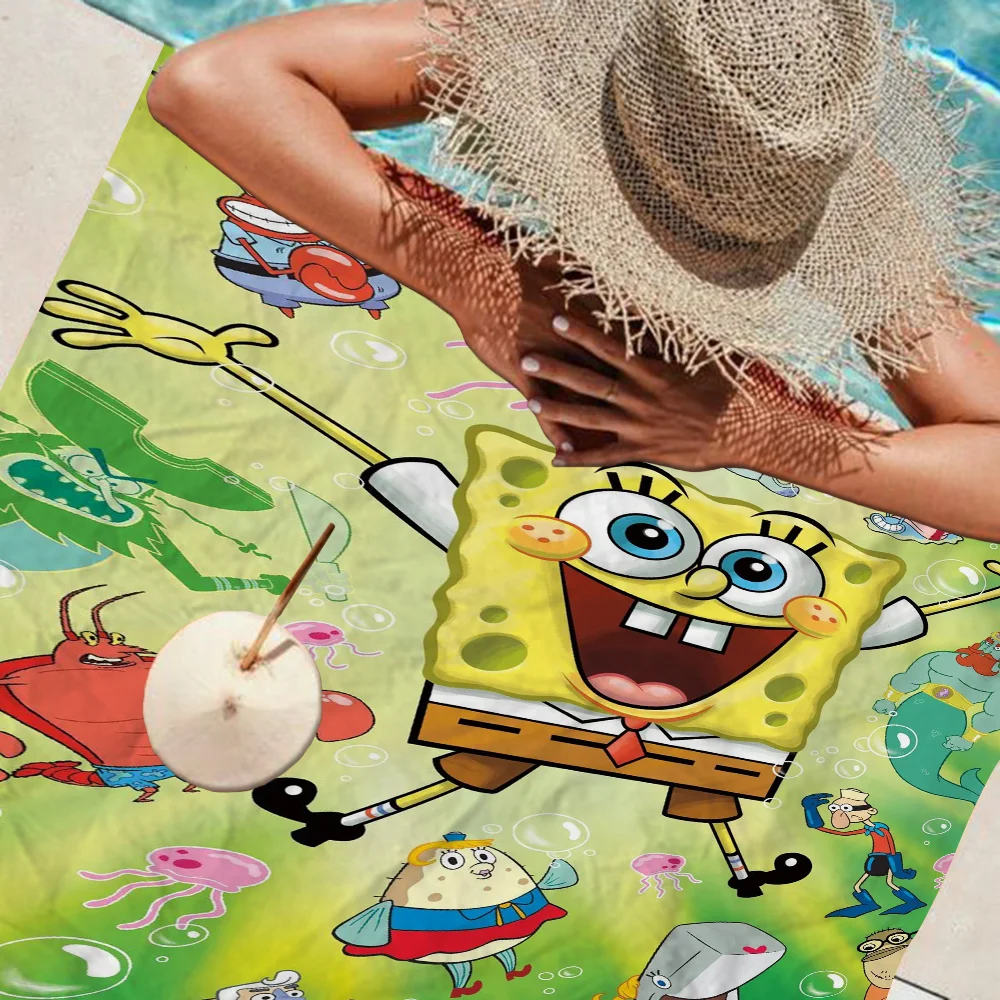 S-SpongeBobS SquarePants Beach Towels Shower Towel Sauna Travel Spa Microfiber Quick Dry Gym Accessories Cute Room Decor