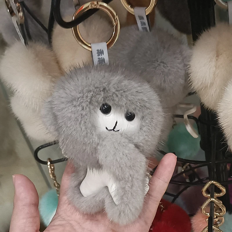 Real Mink Fur Little Monkey Bag Pendant Mobile Phone Car Keychain Real Fur Pendants Animal Zodiac Plush Pendant