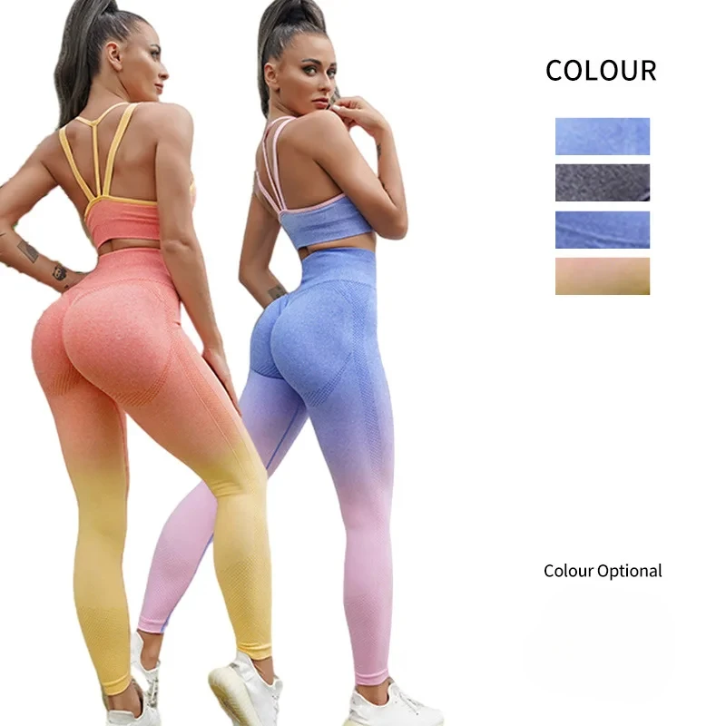 Ins-Popular Gradient Yoga Set: Trendy Backless Crop Top & Sleeveless Tights - Unleash Your Fitness Fashion  Yoga Set Leggings