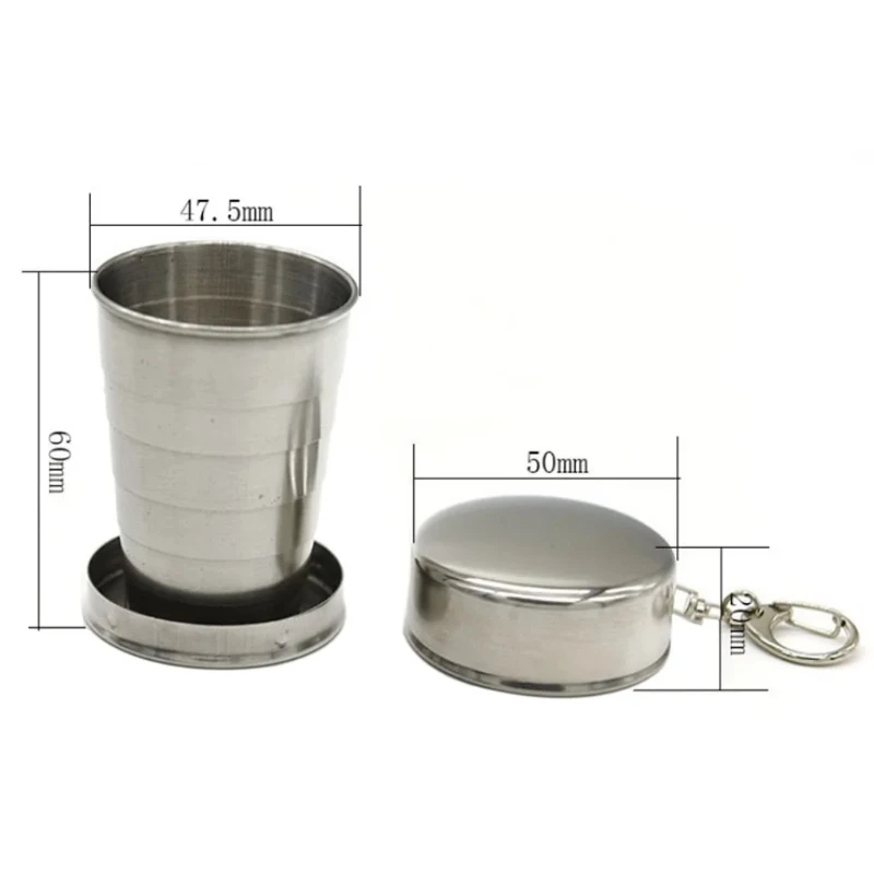 1Pc 75ML Stainless Steel Folding Cup Keychain Stainless Steel Folding Retractable Cup Teacups Teaware Folding Glass 2