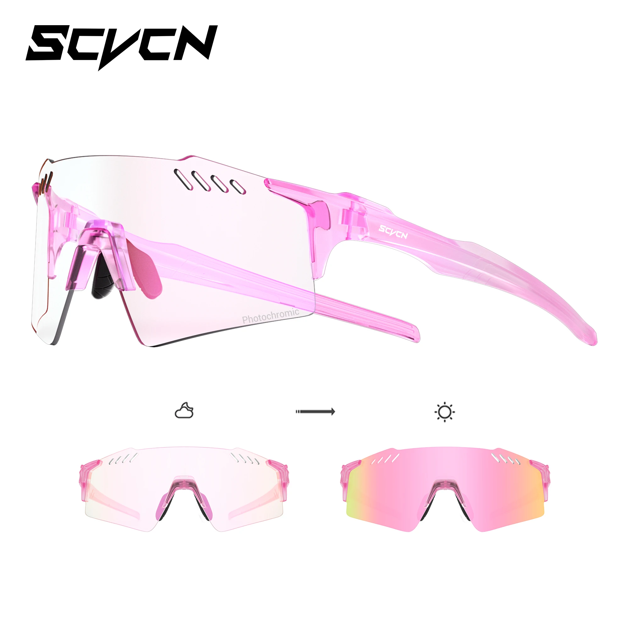 2026 SCVCN Neue Photochrome Fahrradbrille Randlose Outdoor-Sport-Laufbrille Fahrbrille für Herren MTB Fahrrad-Eyewear