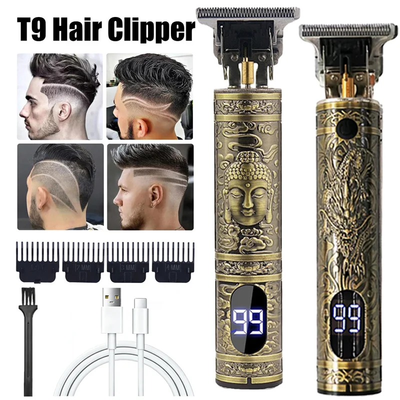 Cortador de Cabelo Elétrico Sem Fio T9 2026 |   Barbeador Profissional USB |   Máquina de Corte Portátil 0mm Bald Fade para Homens - Corte de Cabelo Doméstico
