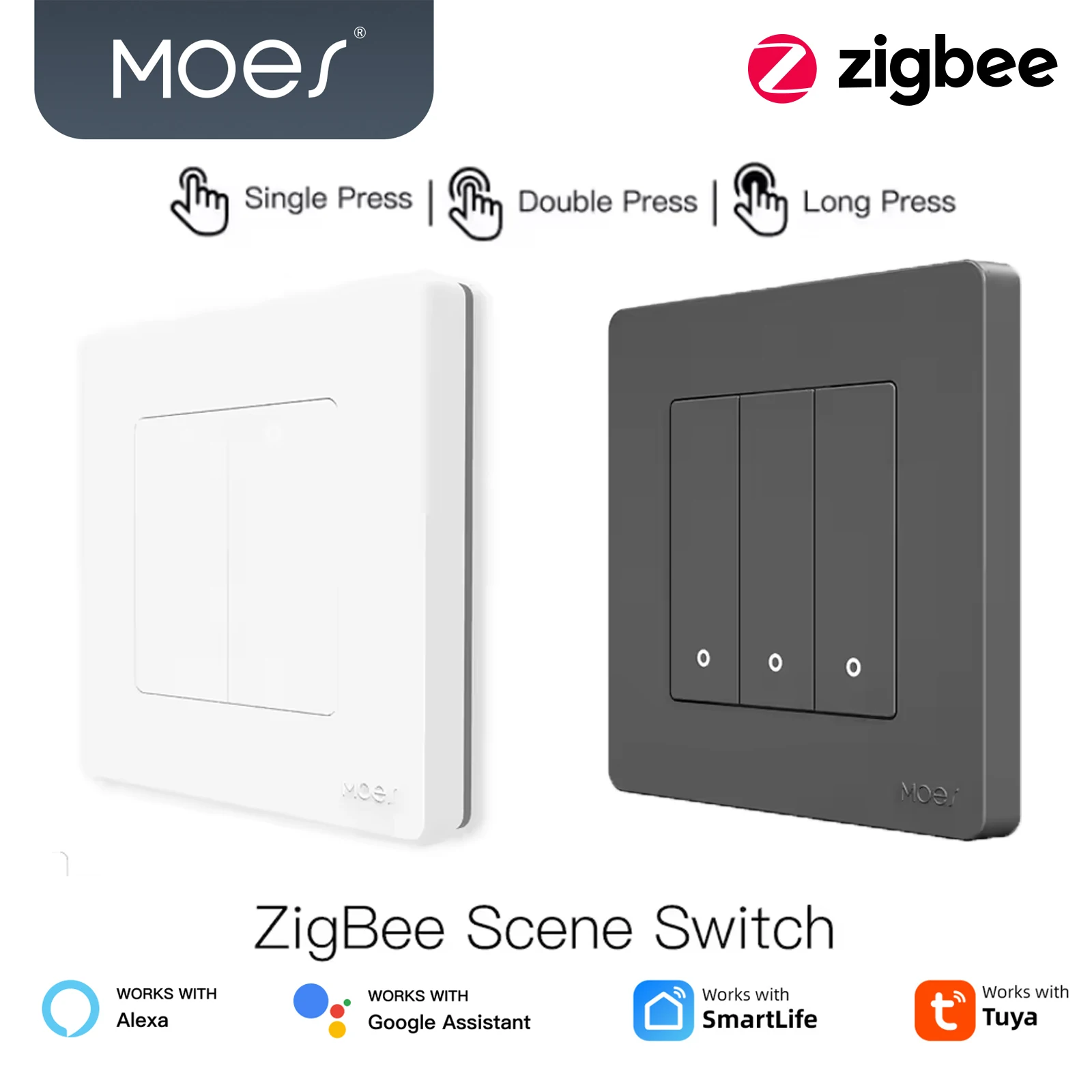 

MOES Новое звездное кольцо Tuya ZigBee3.0 Умный кнопочный переключатель/переключатель сцен Smart Life Приложение Дистанционное управление Работа с Alexa Google