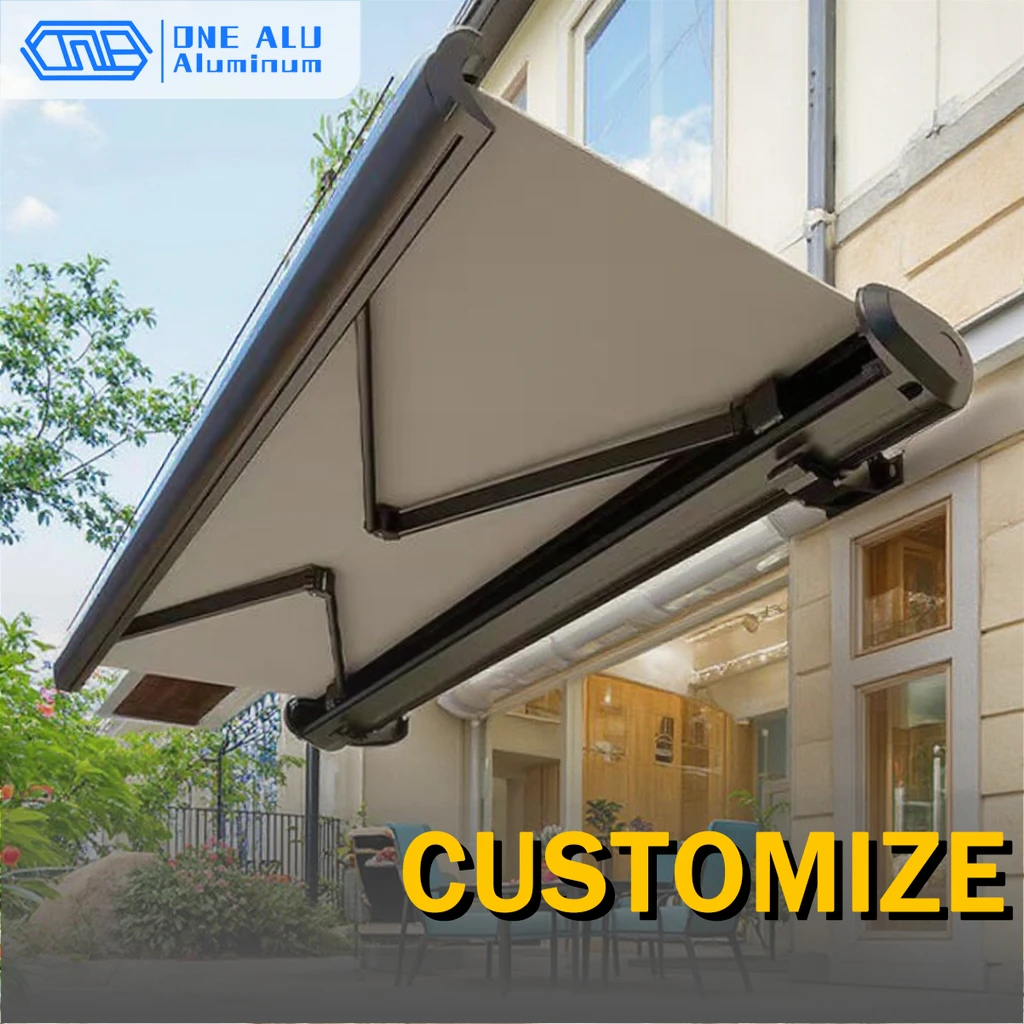 Custom Motorized Aluminum Retractable Awning Waterproof Acrylic Fabric Patio Sunshade Remote Control Full Cassette