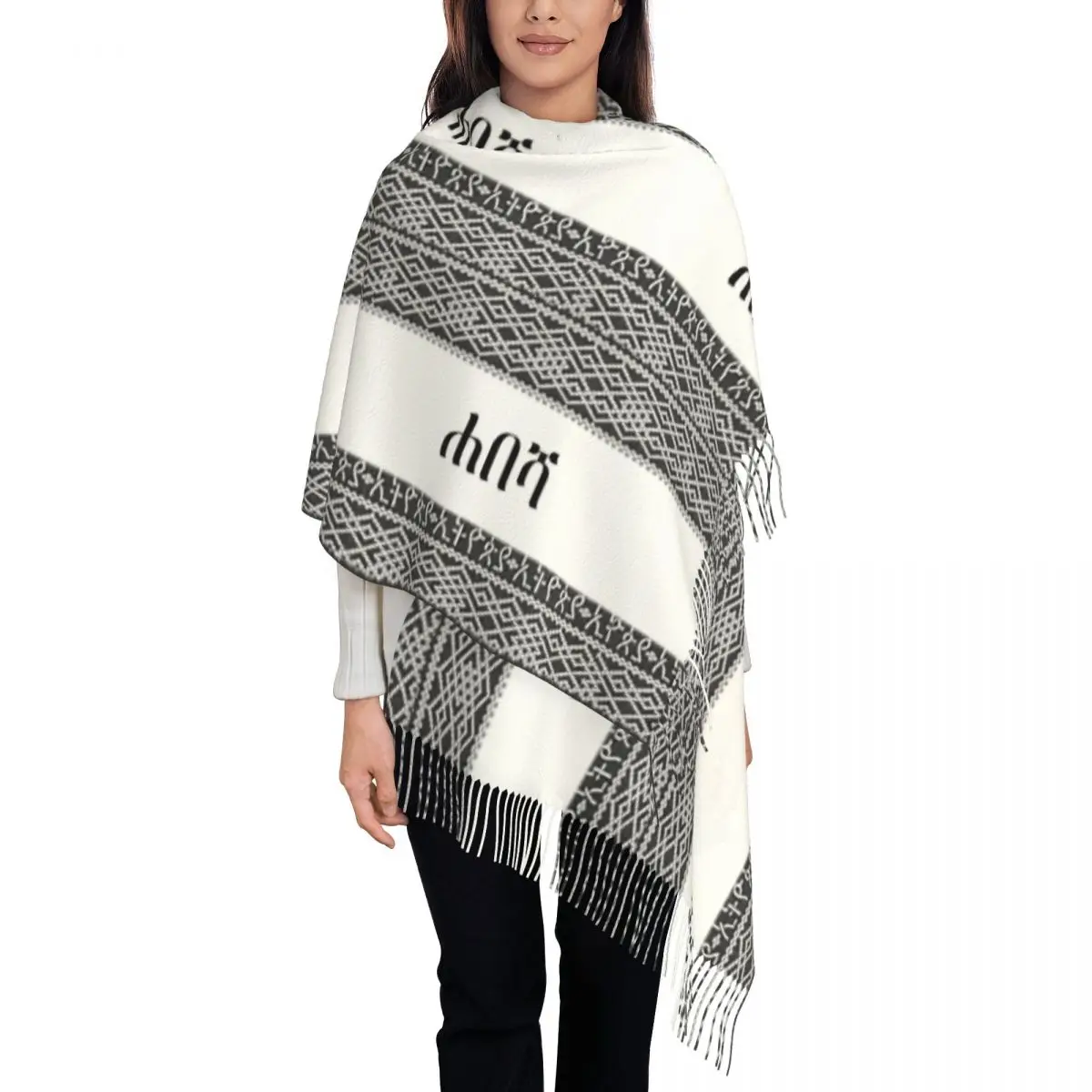 Personalized Print Ethiopian Habesha Culture Art Scarf Women Men Winter Warm Scarves Shawls Wraps