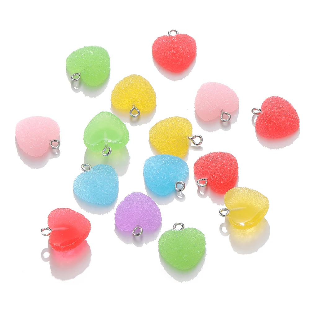 10pcs/lot Colorful Heart Shape Soft Candy Cute Charms Pendants For DIY Earrings Necklace Jewelry Accessories Findings