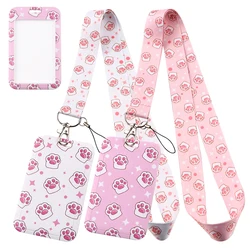 Kawaii Pink Cat Paw Credential Holder Lanyard For Keys Neck Strap Keychain ID Card Badge Holder Hang Rope Keyring Accessories