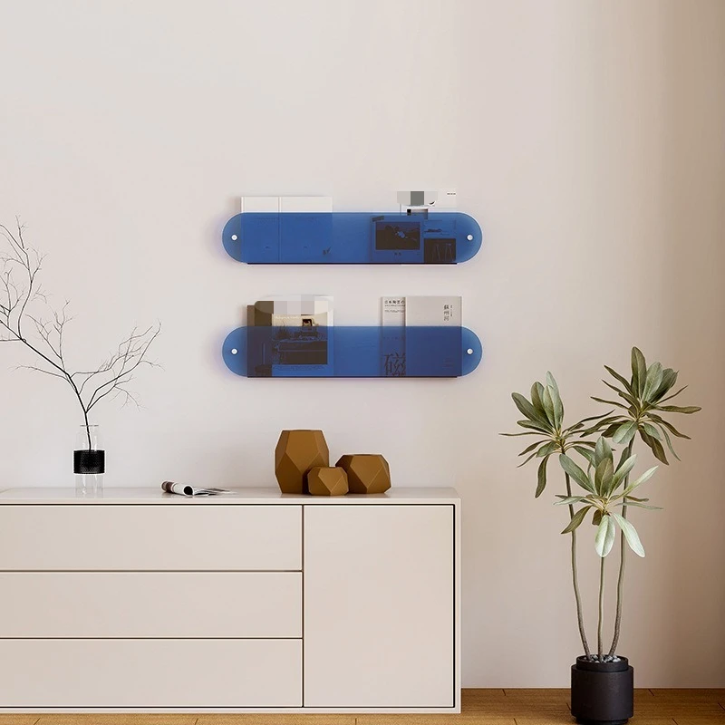 Household Wall Single Board Display Shelf, Modern Minimal Sofa Side Rack, Wall Mount Organizer for Magazines Picture Book