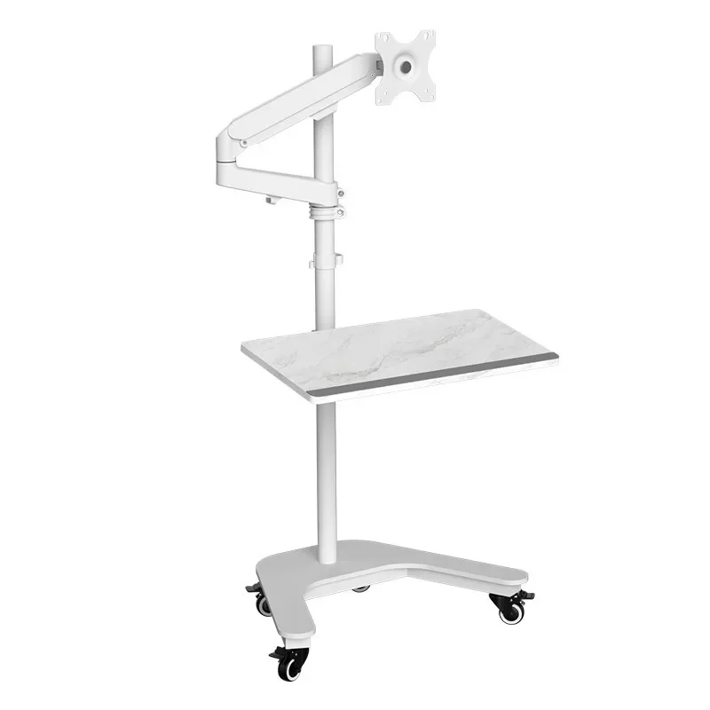 White computer monitor, cart lifting and lowering adjustment, rotating vertical screen live broadcast, fitness against the wall