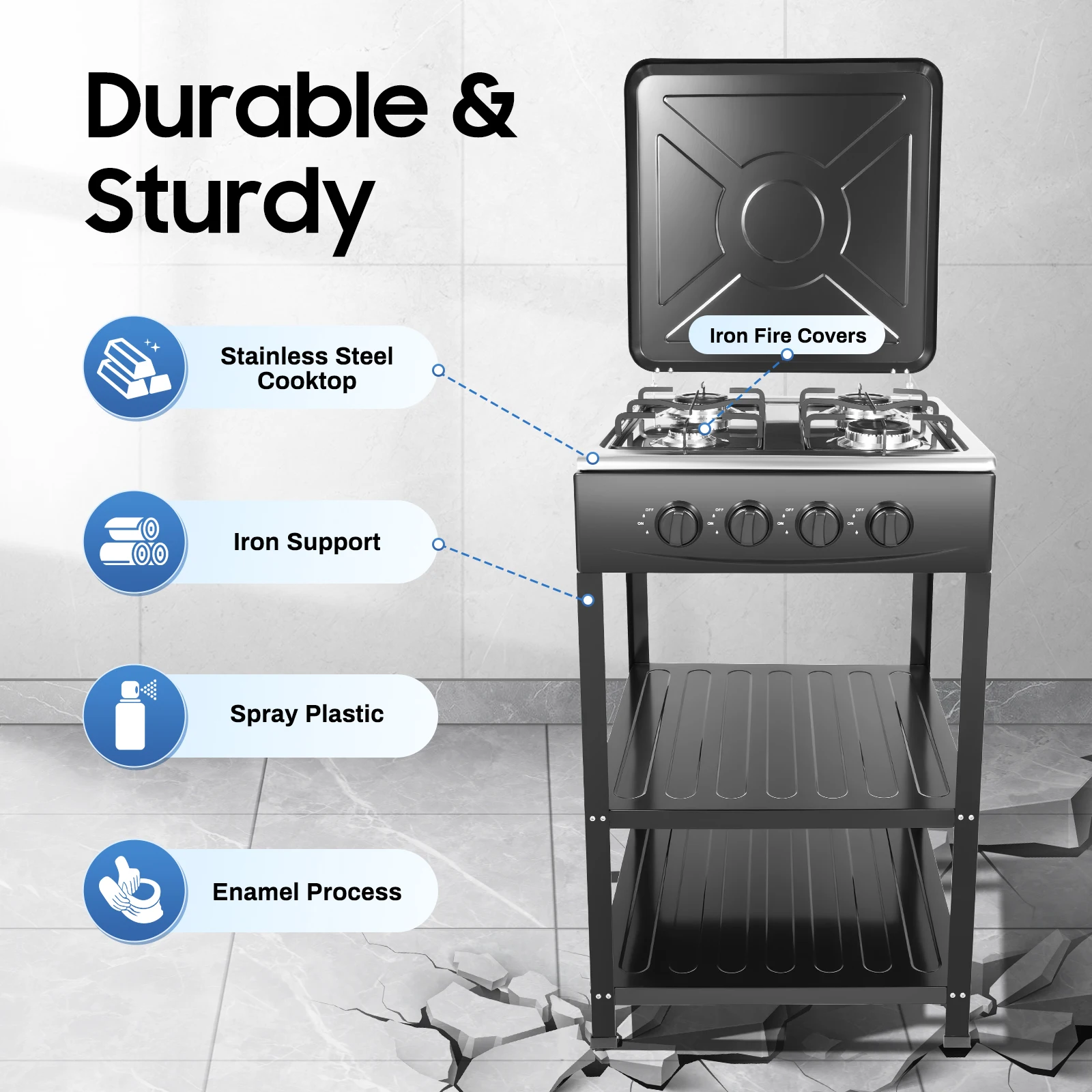 

Four Powerful Burners Can Output A Total BTU Of Up To 300000 BTU/Hour, 75000 BTU Per Set
