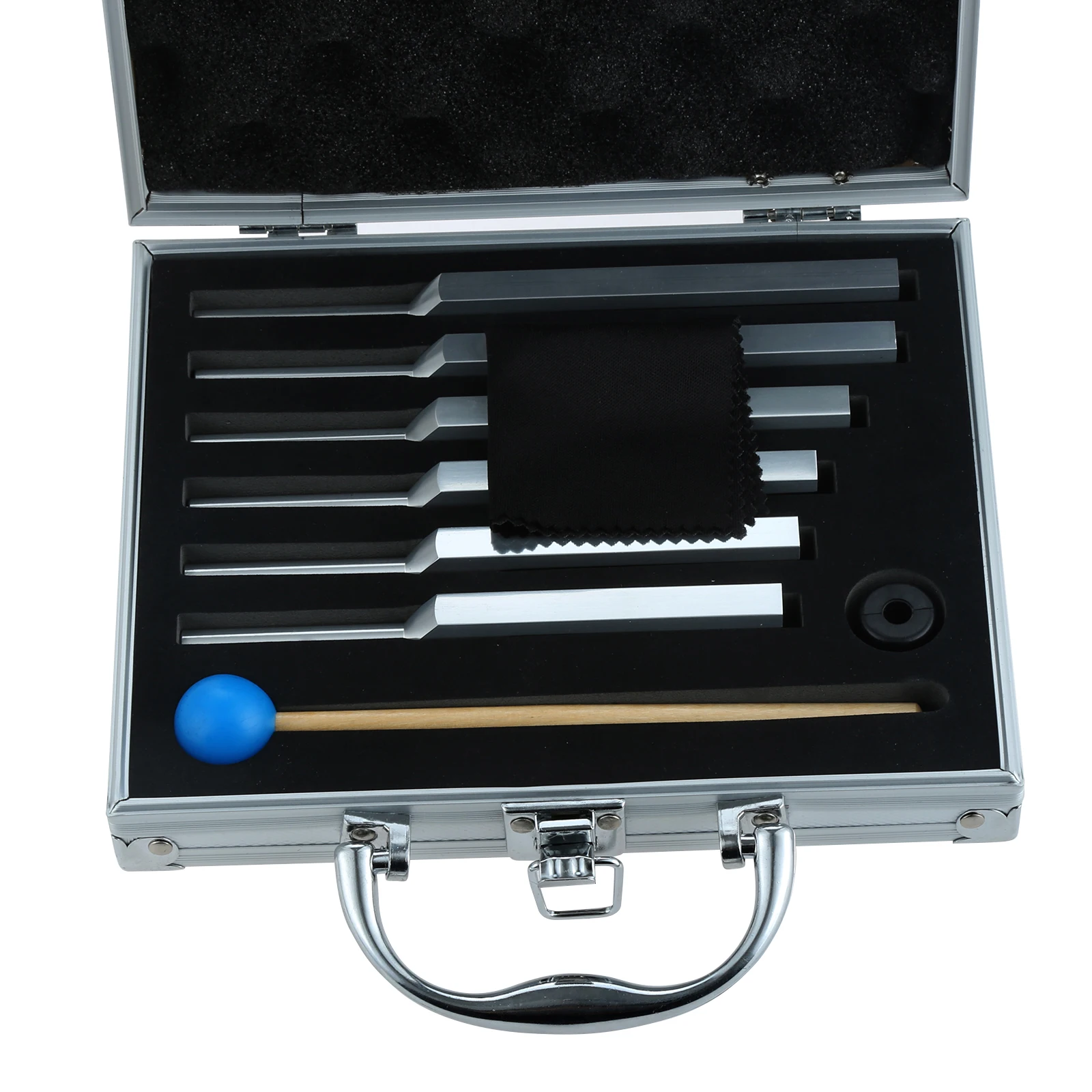 6Pcs Tuning Fork Medical Sound Healing Set(UT 396 Hz, RE 417 Hz, MI 528 Hz, FA 639 HZ, SOL 741 HZ, LA 852 HZ) with Aluminum Box