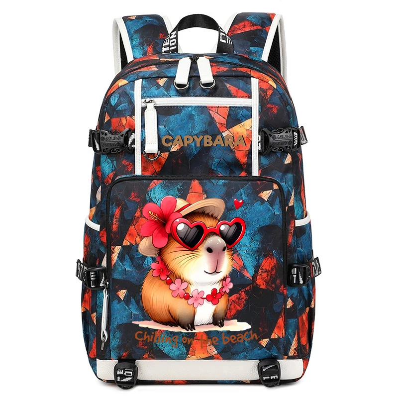 Cute Capybara Pattern School Backpack for Kids Large Travel Rucksack Boys Girls Outdoor Bookbag