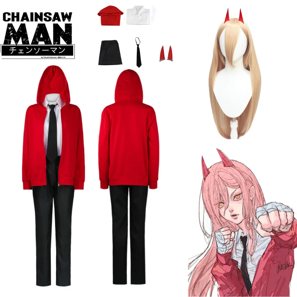 

Anime Cosplay Chainsaw Man Power Cosplay Costume Wig Makima Blue Jacket Halloween Carnival Party Outfit Costume for Women Girls