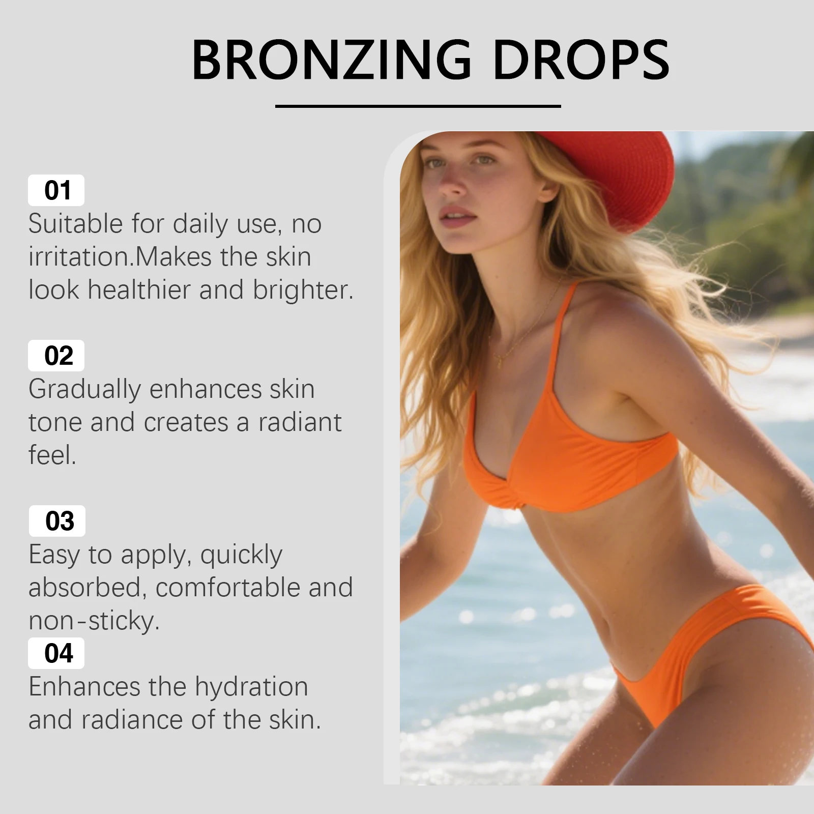 Sunless Tanning Drops Bronzing Drops for Face Gradual Natural-Looking Tan Mixable with Moisturizer Hydrating & Nourishing Vegan