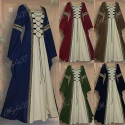 Women Fashion Retro Gothic Long Sleeve Retro Celtic Dress Medieval Cosplay Floor Length Dress Vintage Dress