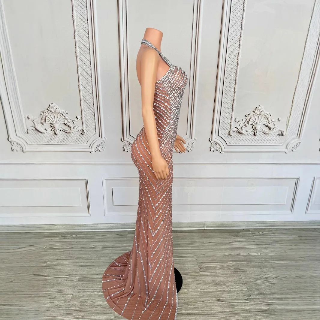 Vêtements de Performance pour groupe féminin, jupe longue en maille à strass, modèle d'invité, robe de Banquet de luxe légère haut de gamme, 2025