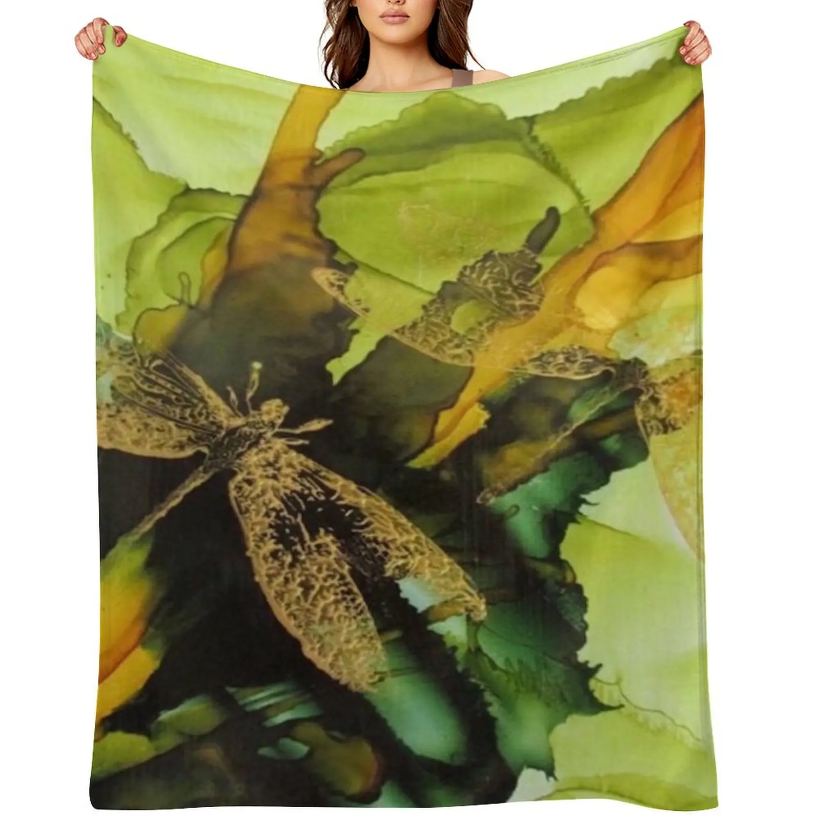 Pretty in Gold - by Barbara Mitchell Throw Blanket decorative Warm Soft Plaid Giant Sofa Blankets