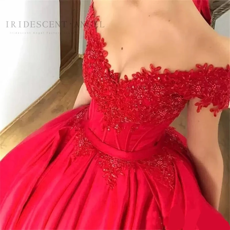 Robe de Bal Rouge Iridescent en Satin pour Fille de 15 Ans, Tenue de ixd'Anniversaire, Col en V, avec Appliques, Dos aux, à Lacets, Salle de Bain