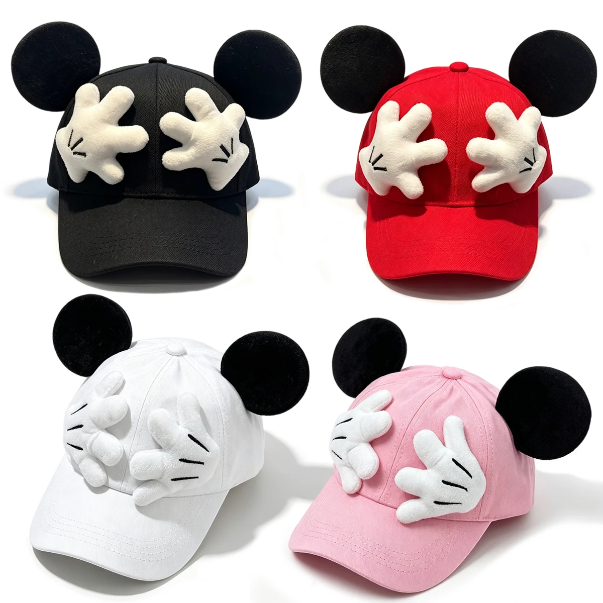 Cartoon Mouse Ears Baseball Cap Unisex Plush Palm Decor Adjustable Snapback Hat Outdoor Travel Sun Hat as Birthday Party Gift