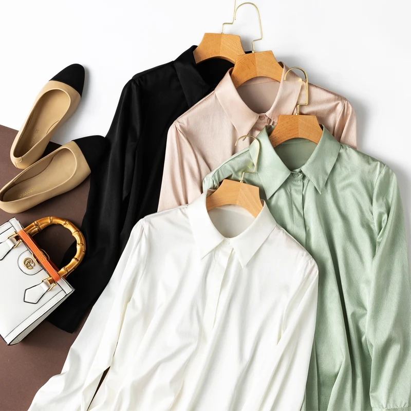 Kobiety jedwabna koszula 92% jedwab 8% Spandex 16 momme żakardowy jedwab guziki puchowa, długa rękaw bluzka praca w biurze MM166