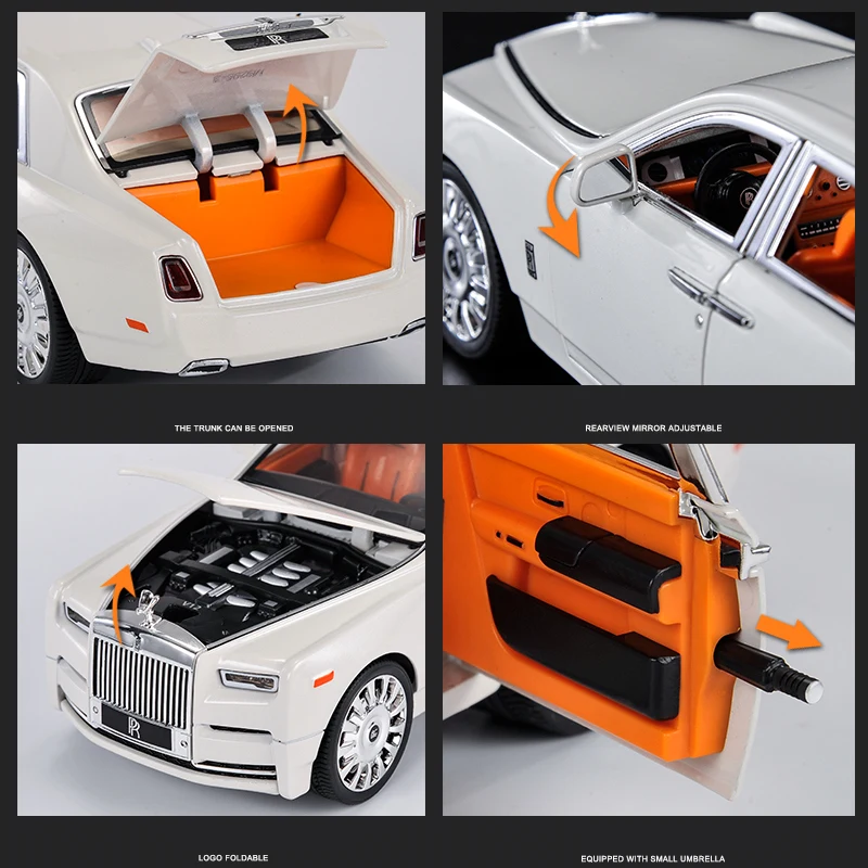 New 1/20 Rolls Royce Phantom Alloy Car Model Diecasts & Toy Vehicles Metal Car Model Collection Simulation Sound Light Kids Gift