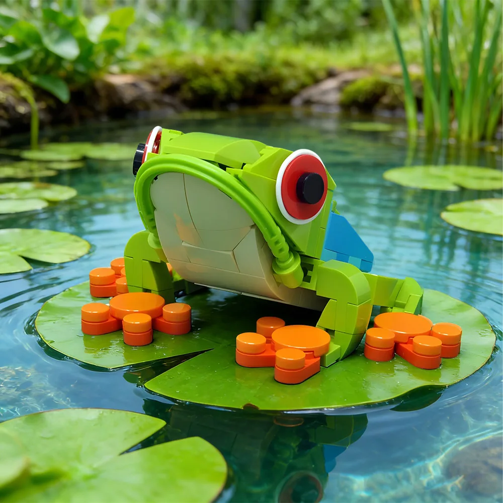 

MOC Tropical Rainforest Tree Frog Bricks Model Animal World Tree Frog Building Blocks DIY Assemble Toys Kids Birthday Gifts