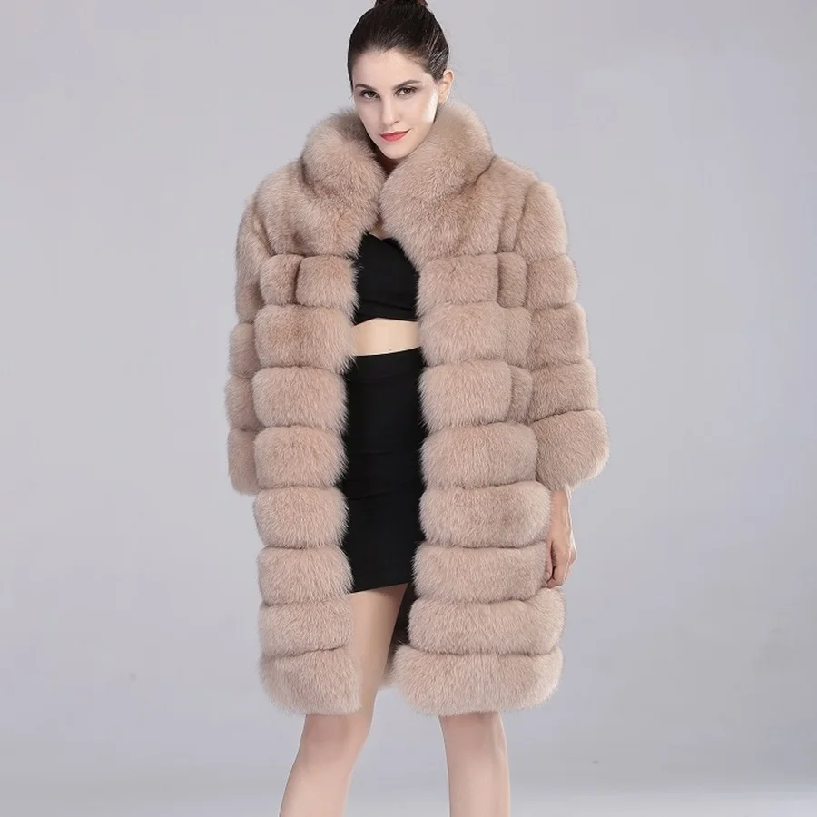 2024 Women Winter Thick Fox Fur Coat Real Fox Fur Trench Longer Coats Authentic Fox Fur Jacket Best Quality