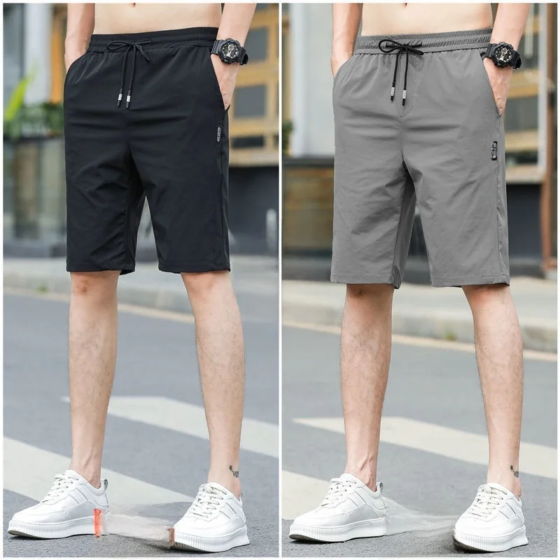 

Ice Silk Men's orts Summer Ultra-Thin New Sle Casual Beach Loose Five-Point Leisure Sports Mid-Pants Elastic Waist Band