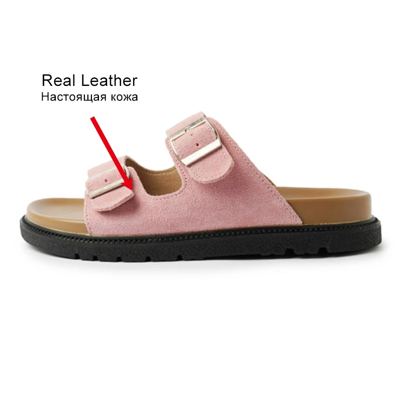 JOZHAMTA Size 35-40 Women Flats Slides Slippers Real Leather Low Heels Summer Shoes 2025 Ins Fashion Casual Beach Daily Dress