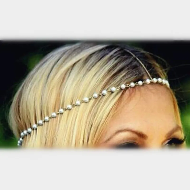 KoreanFashion Imitation Pearl Beaded Headwear Charms Head Bands Women Jewelry Wedding Bridal Hair Jewelry