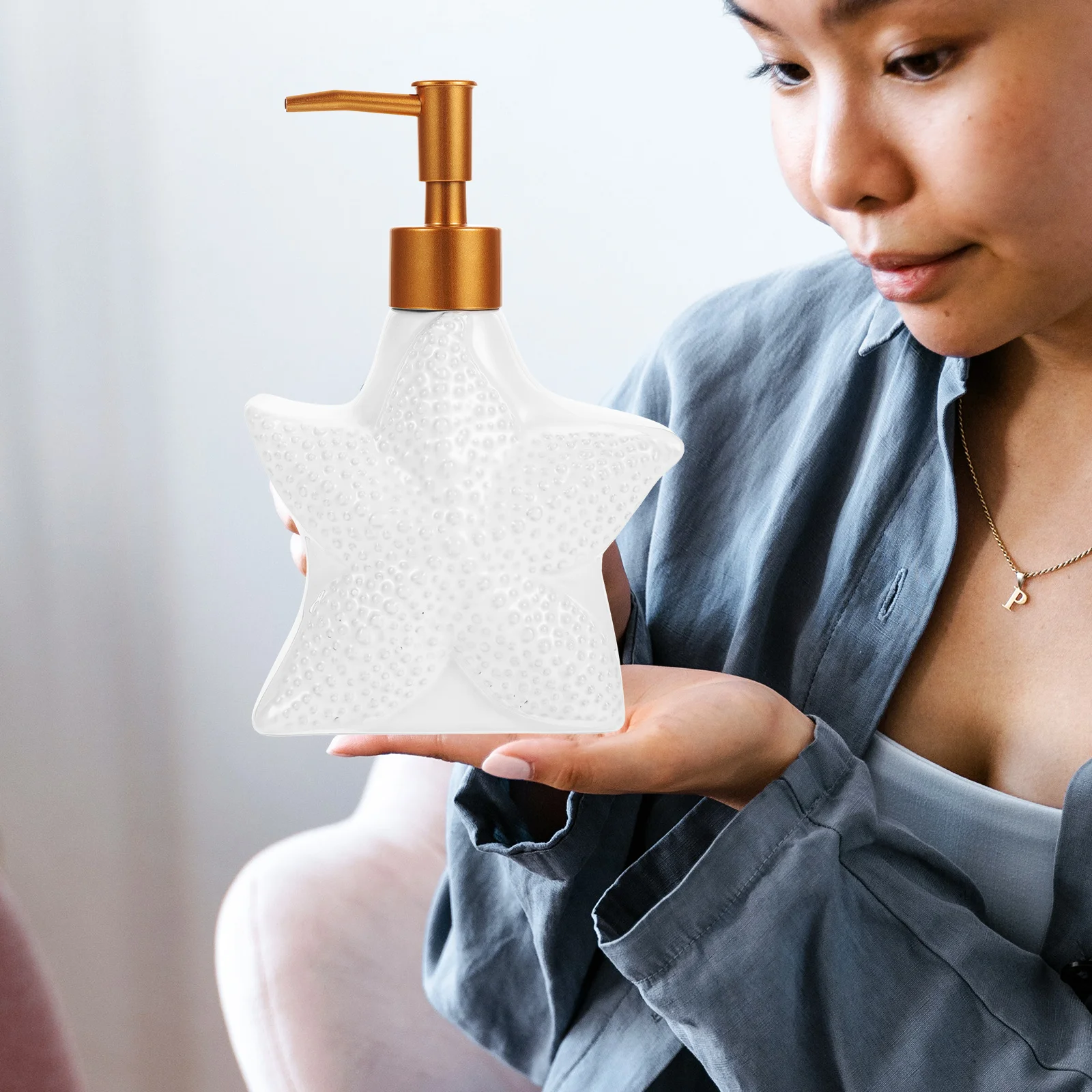 

Ceramic Soap Dispenser Bottle Sea Style Lotion Pump Refillable Shower Gel Shampoo Container Hand Soap Bathroom