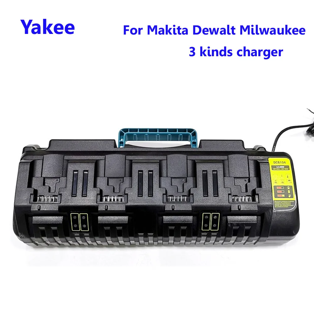 Yakee 14.4V 18V 20V 12A Li-Ion Battery Charger 4-Port For Makita Dewalt Milwaukee BL1820 BL1830 BL1850 48-59-1804 N14 N18